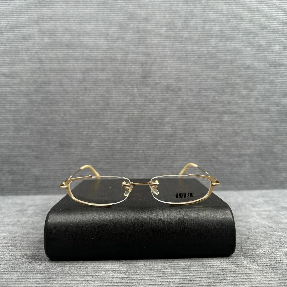 Anna Sui AS09403 Gold Rimless Oval Eyeglasses Made in Italy Vintage Frames